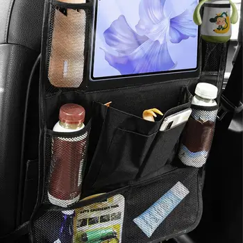 Автомобильный органайзер на заднем сиденье, сумка для хранения с несколькими карманами и держателем планшета, автоматический коврик из ткани Оксфорд с держателем бутылки для игрушек-закусок