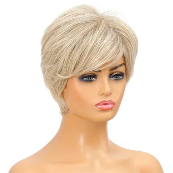 Синтетический парик смешанного блондинистого цвета, короткие парики с разрезом по бокам 