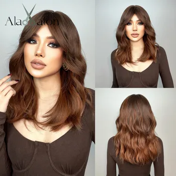 Синтетический парик ALAN EATON Long Ombre Auburn, медно-коричневые парики с натуральной волнистой челкой для женщин, повседневное использование, высокотемпературное волокно