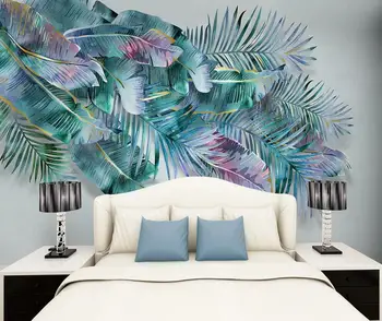 Фотообои с ручной росписью листьев тропических растений, скандинавский современный минималистичный фон для телевизора в спальне, настенная роспись, 3D наклейка на стену