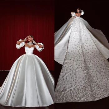 Изысканные Белые свадебные бальные платья длиной до пола, сшитые на заказ, свадебные платья с роскошным кружевным шлейфом, вечерние платья