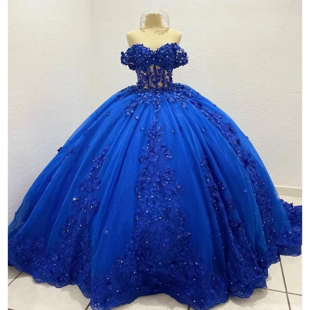 Ashely Alsa Blue Quinceanera Платья 3D цветок Принцесса 16 лет Бальные платья для девочек Официальная вечеринка Платье для выпускного вечера Vestidos De 15 Anos Изображение 0