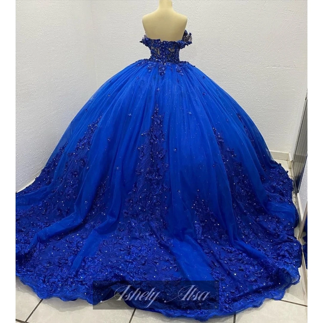 Ashely Alsa Blue Quinceanera Платья 3D цветок Принцесса 16 лет Бальные платья для девочек Официальная вечеринка Платье для выпускного вечера Vestidos De 15 Anos Изображение 1