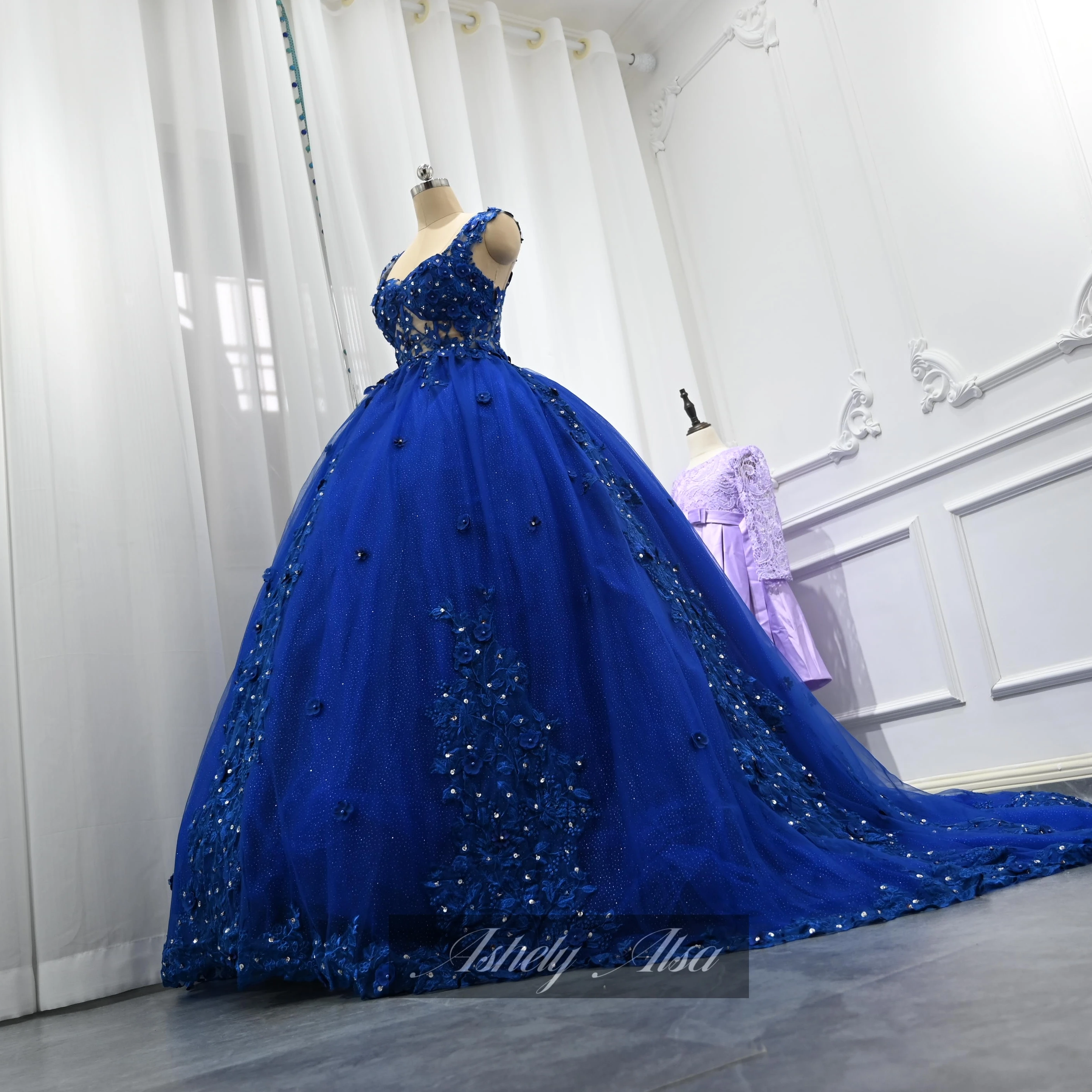 Ashely Alsa Blue Quinceanera Платья 3D цветок Принцесса 16 лет Бальные платья для девочек Официальная вечеринка Платье для выпускного вечера Vestidos De 15 Anos Изображение 2