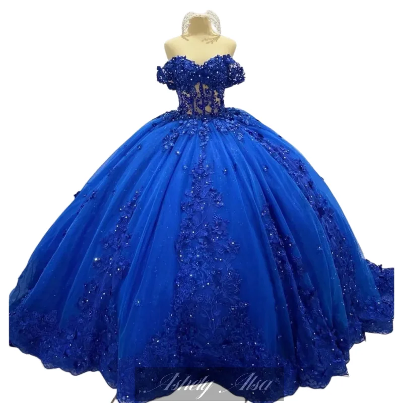 Ashely Alsa Blue Quinceanera Платья 3D цветок Принцесса 16 лет Бальные платья для девочек Официальная вечеринка Платье для выпускного вечера Vestidos De 15 Anos Изображение 3