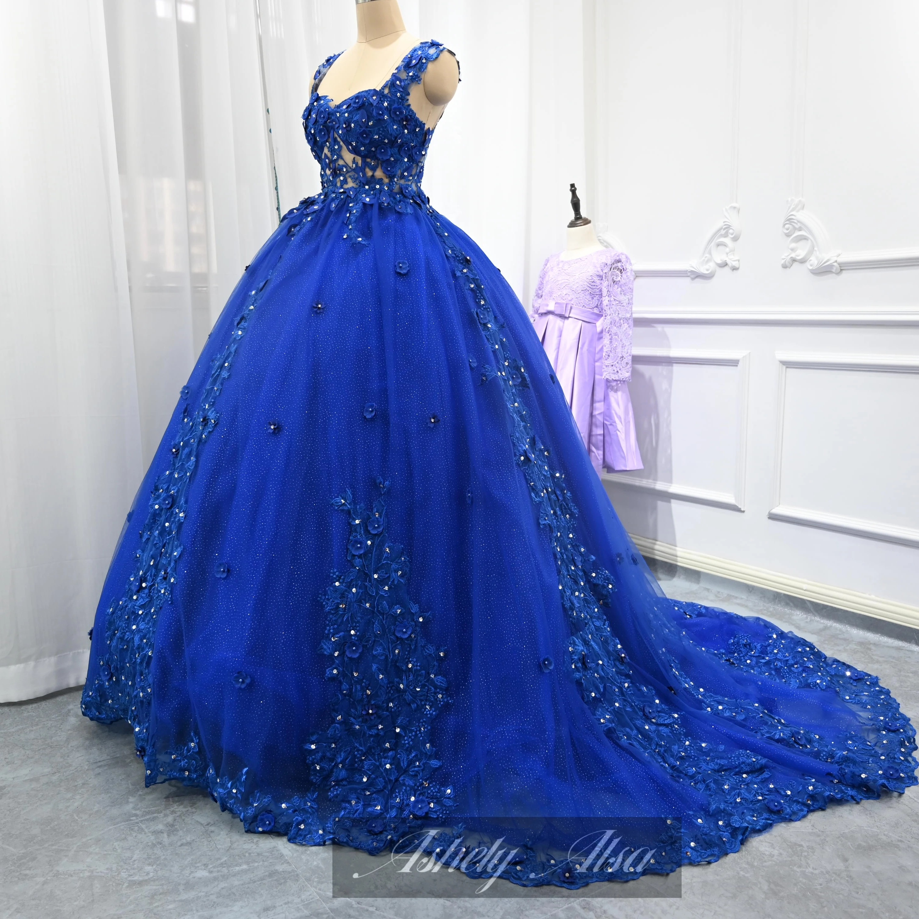 Ashely Alsa Blue Quinceanera Платья 3D цветок Принцесса 16 лет Бальные платья для девочек Официальная вечеринка Платье для выпускного вечера Vestidos De 15 Anos Изображение 4