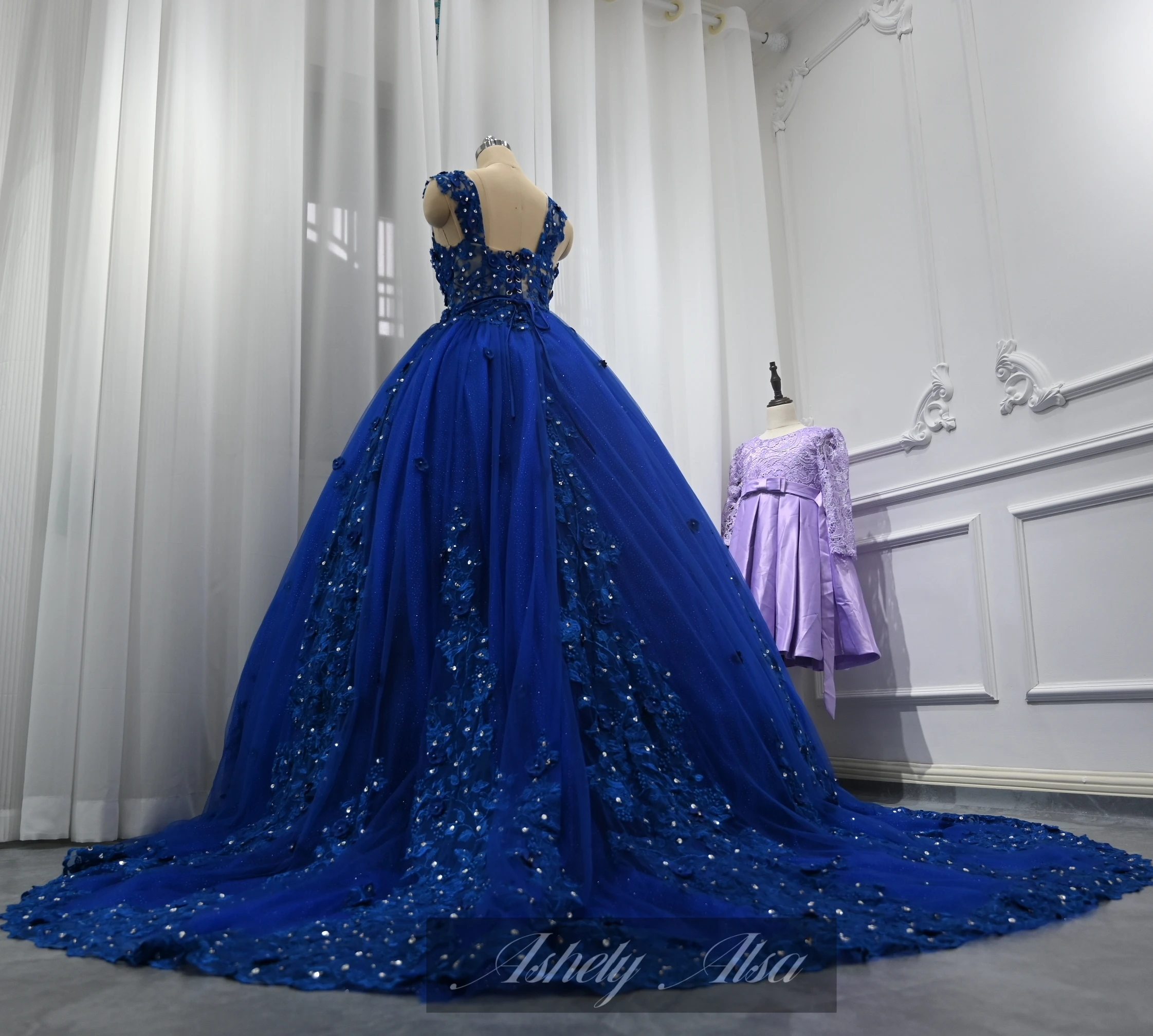 Ashely Alsa Blue Quinceanera Платья 3D цветок Принцесса 16 лет Бальные платья для девочек Официальная вечеринка Платье для выпускного вечера Vestidos De 15 Anos Изображение 5