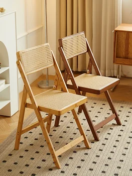Плетеные из лозы стулья, складные стулья для дома, массив бамбука, спинка, скандинавский стиль дерева