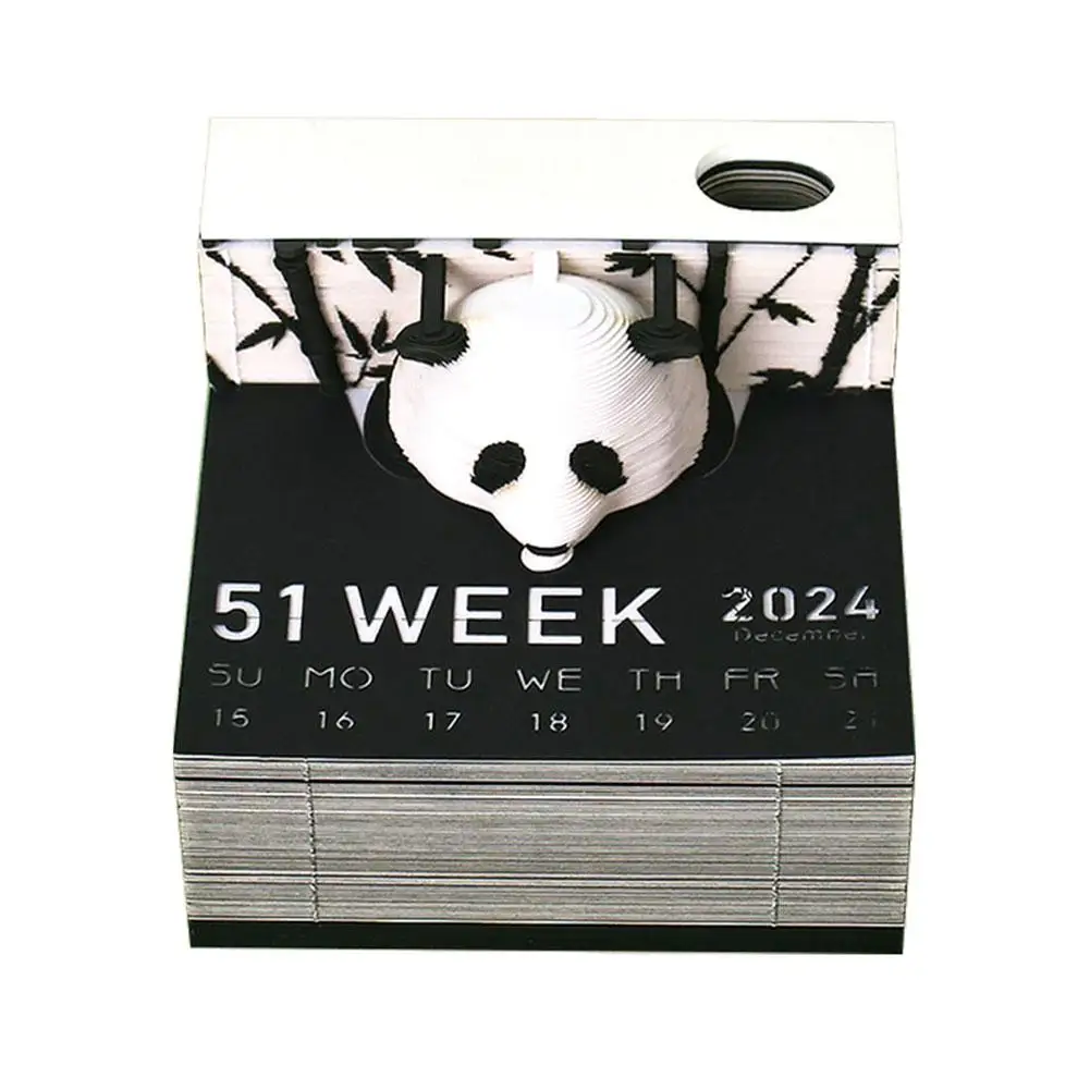 Еженедельный Календарь на 2024 год Гигантская Панда 3D Бумажная Скульптура Липкая 3D Панда Трехмерная Заметка Липкий 3D Блокнот Для Заметок Модель J8R5 Изображение 2