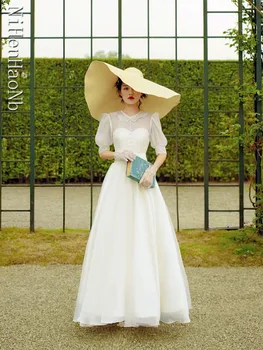 Винтажное свадебное платье с коротким рукавом, свадебные платья трапециевидной формы, белые элегантные свадебные платья Vestido De Novia