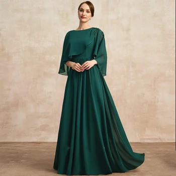Простые Зеленые Шифоновые Платья для Матери Невесты для Женщин 2023, Летнее Новое Пляжное Свадебное Платье с Кружевными Блестками Вечернее плат