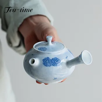 160 мл Чистой Ручной росписи Cherry Blossom Керамический Чайник Blue Mist Чайник для Приготовления Чая с Фильтром и Боковой Ручкой Чайник Для Чая Кунг-Фу Teaset