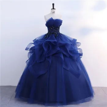 Vestidos, Зимнее новое вечернее платье без бретелек, темно-синие пышные платья, Роскошное бальное платье для выпускного вечера по индивидуальному заказу Ashley Gloria