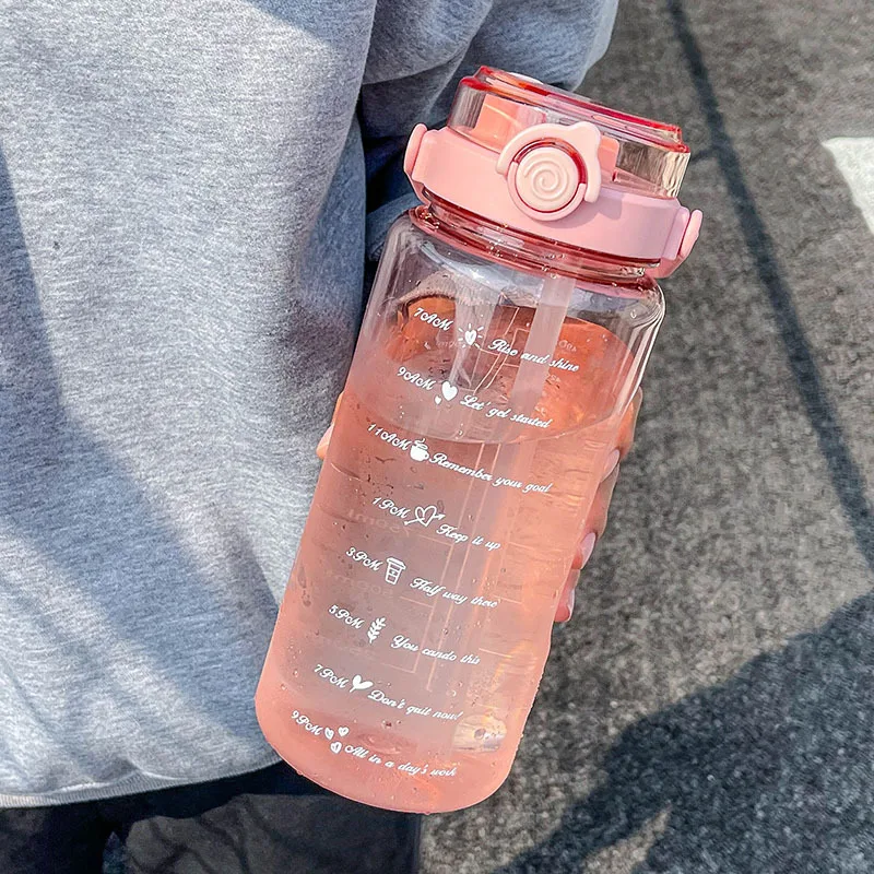 Пластиковая бутылка для воды большой емкости объемом 1500/2000 мл, портативная бутылка для напитков в спортивном зале с соломинкой, уличная чашка для воды Изображение 2