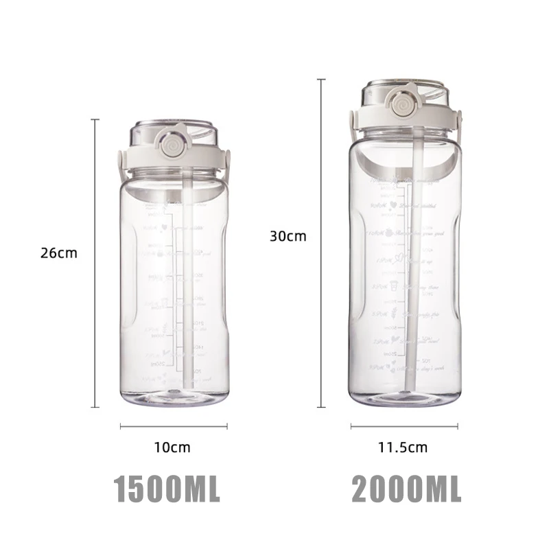 Пластиковая бутылка для воды большой емкости объемом 1500/2000 мл, портативная бутылка для напитков в спортивном зале с соломинкой, уличная чашка для воды Изображение 5