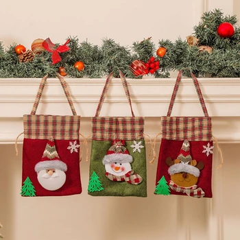 Пакеты для рождественских подарков с завязками, пакеты для угощений в виде Санта-Лося, снеговика, мешочки для конфет, сувениры для детских вечеринок, маленькие подарочные пакеты