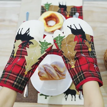 Рождественские клетчатые перчатки, Нескользящие изолированные перчатки для микроволновой печи, духовка для домашнего использования, кухонные перчатки