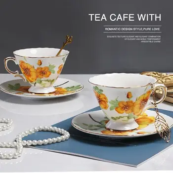 Чашки для эспрессо в цветочек, Набор кофейных чашек с керамической кружкой и десертной тарелкой, Элегантный чайный сервиз в европейском стиле, Набор чайных чашек и блюдец в европейском стиле