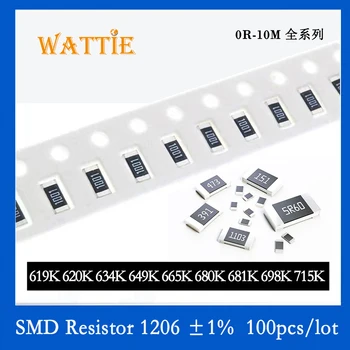 SMD резистор 1206 1% 619K 620K 634K 649K 665K 680K 681K 698K 715K 100 шт./лот микросхемные резисторы 1/4 Вт 3,2 мм*1,6 мм