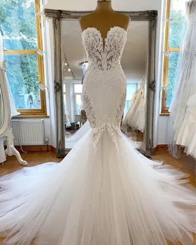 Сексуальное Винтажное кружевное свадебное платье в стиле Русалки 2024, Белое Свадебное платье из тюля с открытой спиной, Африканское женское свадебное платье на заказ, Свадебное платье De Mariage