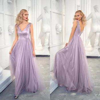 Элегантные фиолетовые вечерние платья трапециевидной формы с V-образным вырезом, без рукавов, платья для выпускного вечера, сексуальные вечерние платья знаменитостей длиной до пола, сшитые на заказ