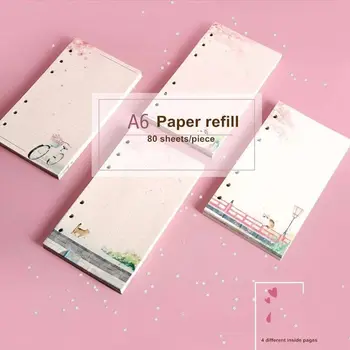 Блокнот A6 с отрывными листами, 80 листов, сменная спиральная папка, внутренние страницы, пустая сетка Kawaii Sakura и Cat Line, канцелярские принадлежности для внутренней бумаги