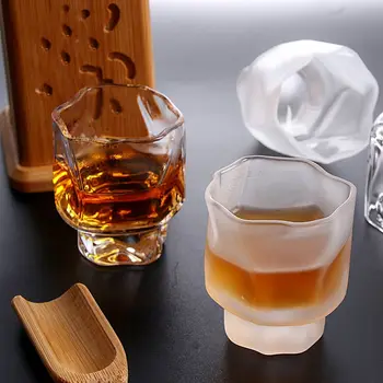 2шт Стеклянная чашка в форме Оригами в японском стиле, Прозрачный Матовый Стакан для виски, Креативная Чашка для Эспрессо, Рюмка для домашнего чая, 60 мл