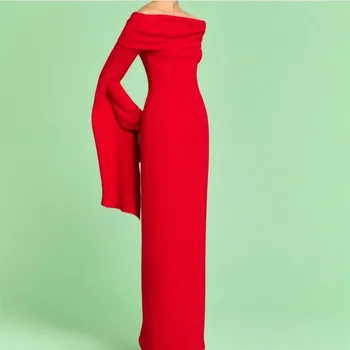 Элегантные выпускные платья с вырезом лодочкой и разрезом, Креповое Красное вечернее платье в пол, Вечерние халаты для женщин