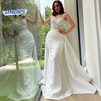 Романтическое свадебное платье без бретелек с аппликациями, Элегантное свадебное платье 