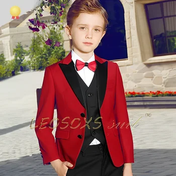 Костюм-фрак для мальчика из 3 предметов - Черный пиджак с отворотом, жилет, брюки, Возраст от 3 до 16 лет, идеально подходит для свадеб и элегантности