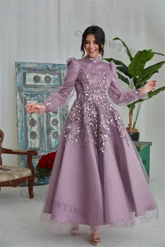 Многоуровневые аппликации из бисера, мусульманские вечерние платья с длинным рукавом, исламские вечерние платья с высоким воротом, женские арабские халаты De Soirée