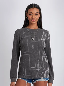 Женские винтажные топы с графическим буквенным принтом, пуловер с длинными рукавами в стиле гранж 90-х, футболка, эстетичная тонкая уличная одежда
