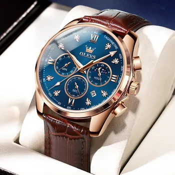 Роскошные мужские наручные часы JSDUN от ведущего бренда с высококачественным дышащим кожаным ремешком, водонепроницаемые часы для мужчин, многофункциональный хронограф