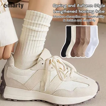 Однотонные женские носки, модные хлопковые носки цвета Хаки, коричневый, белый, Кавайный, для девочек, Корея