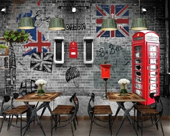 3D обои Европа и Америка ретро ностальгический Лондон телефонная будка кафе ресторан настенный бар KTV декоративная фреска