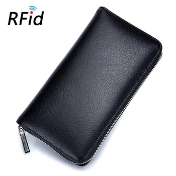 Geniune Кожаный бумажник унисекс с функцией RFID, роскошный дизайн, длинные сумки на молнии, сумки для карточек из воловьей кожи, женский модный кошелек