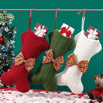 Вязаные Рождественские чулки Рождественские Носки Подарочный пакет Сумка для упаковки шоколадных закусок Украшение для подвешивания Рождественской елки