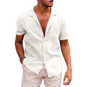 Мужские льняные рубашки, белые мужские рубашки с коротким рукавом, блузки, однотонные повседневные топы, рубашки для светских мероприятий, мужская одежда в стиле харадзюку.