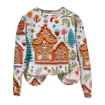 Женские рождественские свитшоты, уличная одежда с длинным рукавом и зимним домашним принтом, пуловеры Оверсайз, топы, одежда с веселой рождественской графикой