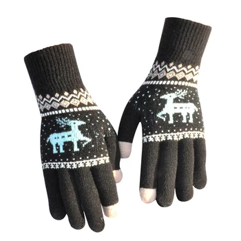 Классические модные вязаные толстые перчатки для мужчин и женщин с принтом Рождественского Оленя, теплые Осенне-зимние перчатки с полными пальцами, подарки для детей