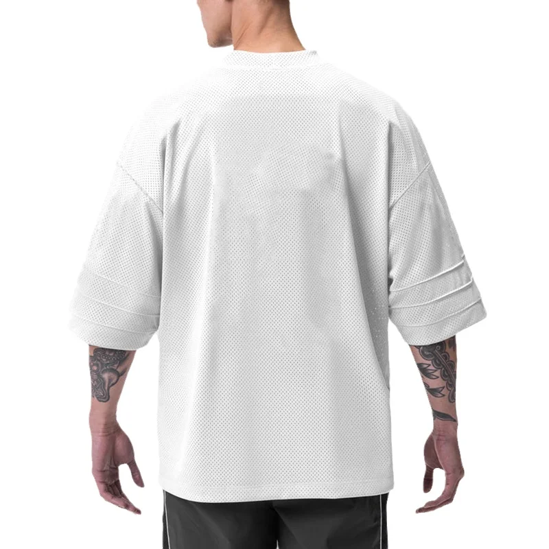 FITNESS SHARK, Новые поступления, мужская сетчатая дышащая футболка для бега, свободные крутые полурукавики Изображение 1