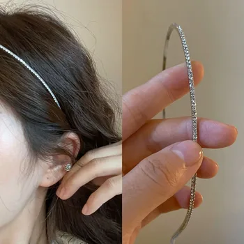 Новые Корейские Шикарные Блестящие ленты для волос со стразами, Металлические Простые Серебряные ободки для женщин и девочек, Изысканный обруч для волос, Аксессуары для волос