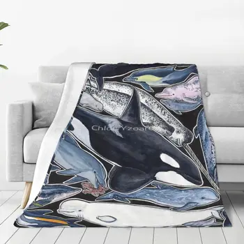 Дельфины Косатки Белухи Нарвалы И Сиэ Одеяло Покрывало На Кровать Комплект Постельного Белья Пушистые Мягкие Одеяла Двуспальная Кровать