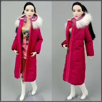Ярко-розовая модная зимняя одежда, длинное пальто для кукол Барби, одежда, парка для кукол 1/6 BJD, куртка, наряды, аксессуары для кукол 1: 6, Игрушки