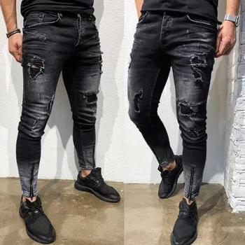 Новые мужские обтягивающие джинсовые брюки-стрейч, потертые, рваные, облегающие джинсовые брюки, высококачественные повседневные удобные джинсы Штаны Мужские