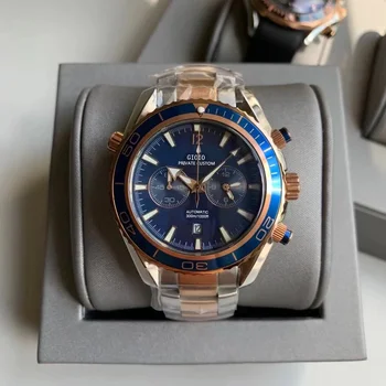 Роскошные Новые мужские кварцевые часы с хронографом из нержавеющей стали, черные, синие, Из розового золота, С датами.