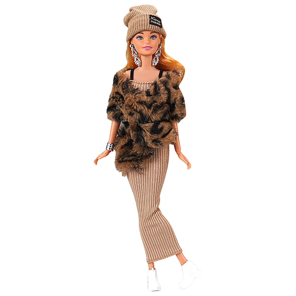 NK 1 Комплект королевского элегантного вечернего платья Куклы: шляпа + шаль с леопардовым принтом + платье + серьги + браслет + пояс + обувь Для аксессуаров Куклы Барби Изображение 1