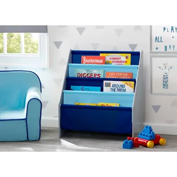 Книжная полка Delta Children Sling Book Rack - удобное место для хранения книг, идеально подходит для игровых комнат и домашнего обучения, серый / синий 