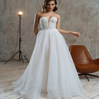 Новые сексуальные свадебные платья, красивый А-силуэт, глубокий V-образный вырез, Элегантная Белая Открытая спина, высококачественный дизайн для женщин, свадебное платье