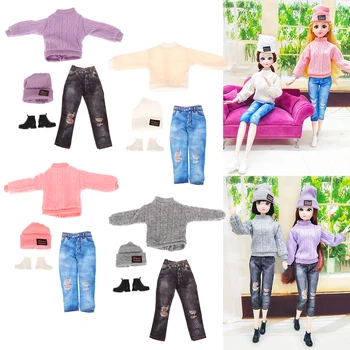 1 комплект кукольной одежды для куклы 30 см, шляпа, свитер, джинсы, брюки, ботинки на плоской подошве, миниатюрный декор для кукольного домика